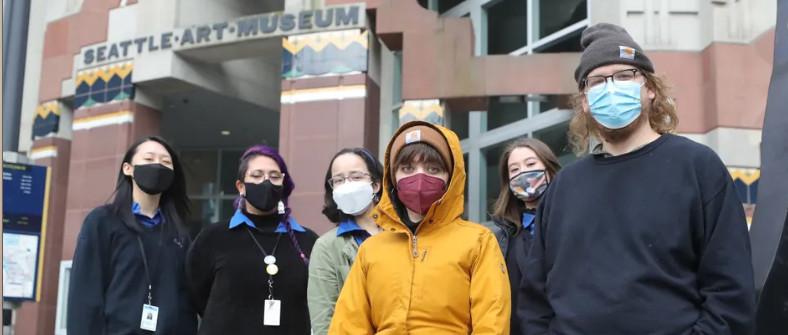 UW student Joshua Davis (far right) and co-workers at the Seattle Art Museum.