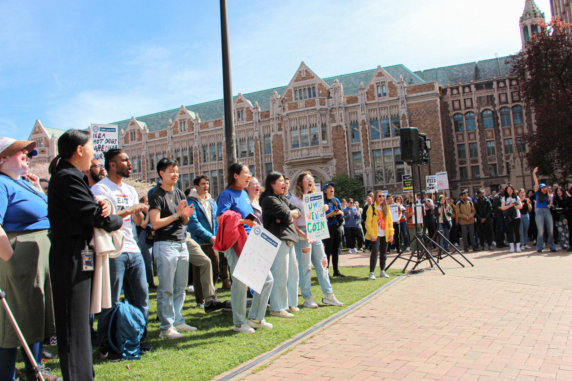 students yelling in support